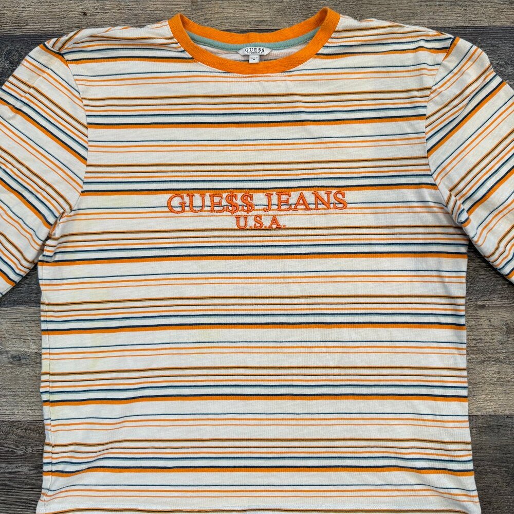 Guess Jeans x ASAP Rocky Striped Long Sleeve T Men's Medium 2018 White/Orange